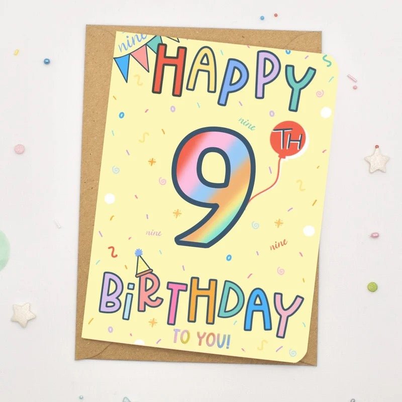Happy 9th Birthday Card - Scribble & Print Co - Just Makers Rachel of Scribble & Print Co