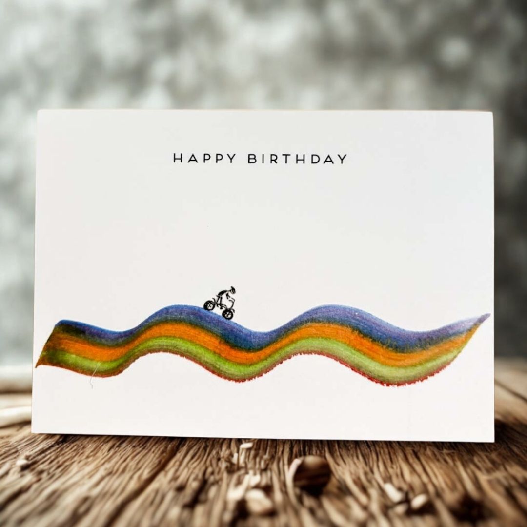 Happy Birthday Stripy Cyclist Greeting Card - Beverley Holgate_Just Makers