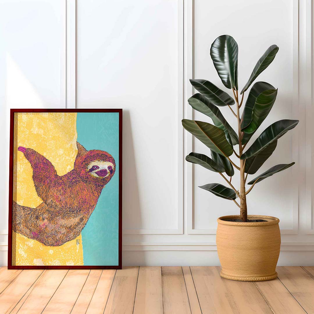 Happy Sloth Unframed A5 Print - Bejojo Art_Just Makers