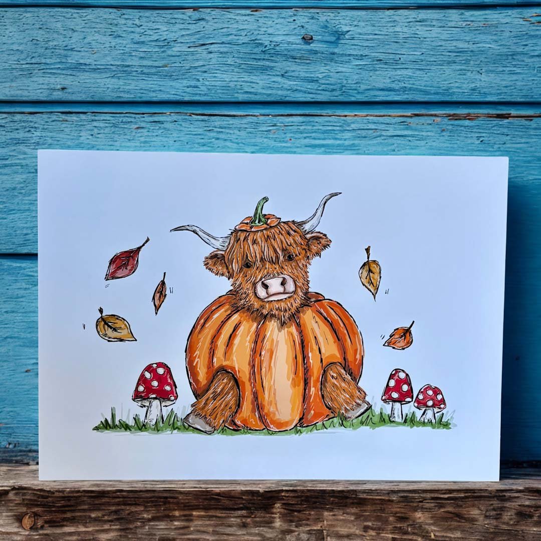 Highland Cow Pumpkin A5 Print - HD Designs - Just Makers HD Designs