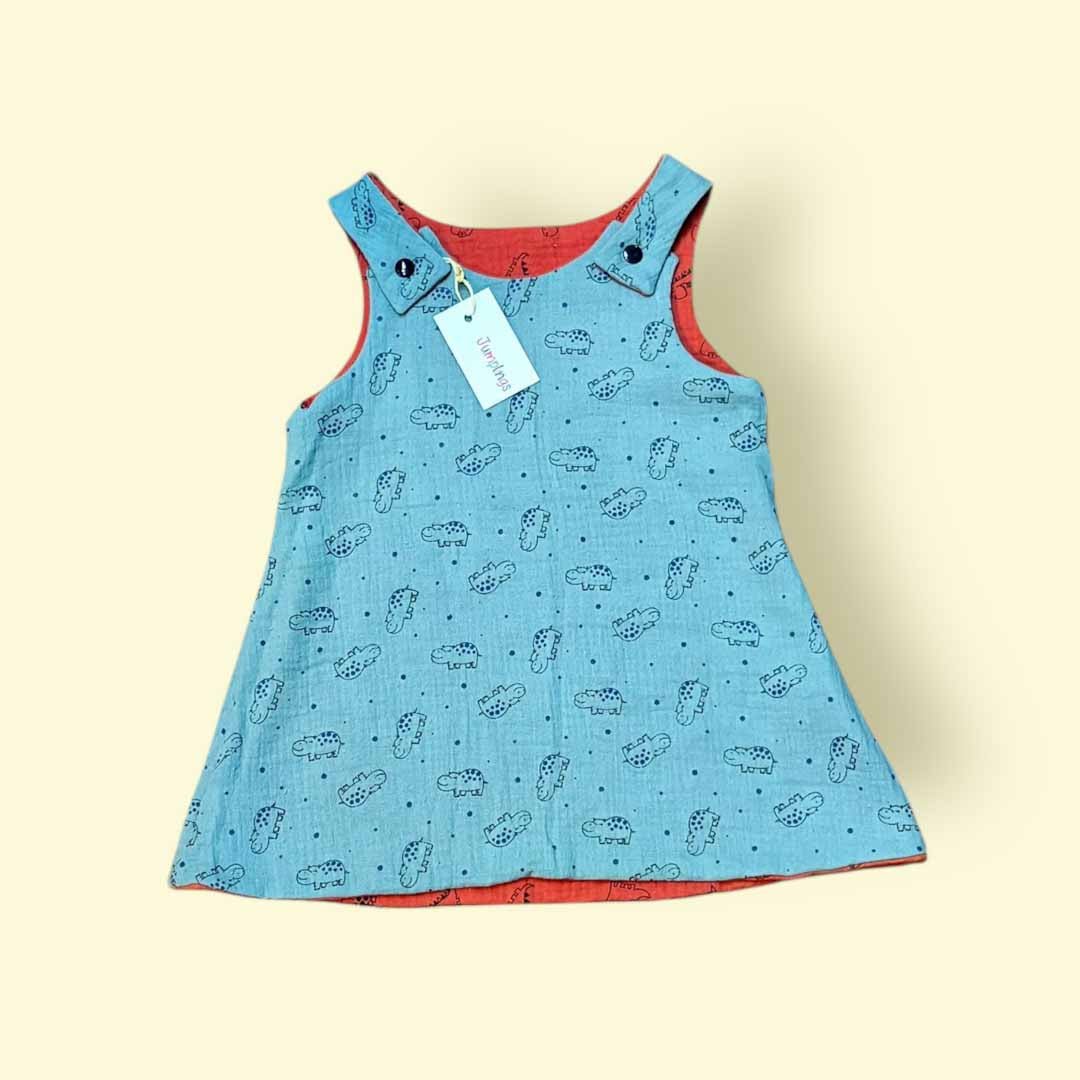 Hippo and Dinosaur Reversible Dress 1 - 2 Years - Jumplings Clothes - Just Makers Jumplings Clothes