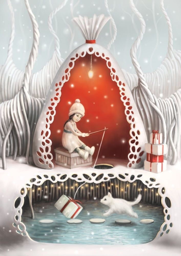 Husky Fishing Greeting Card Demelsa Haughton_Just Makers