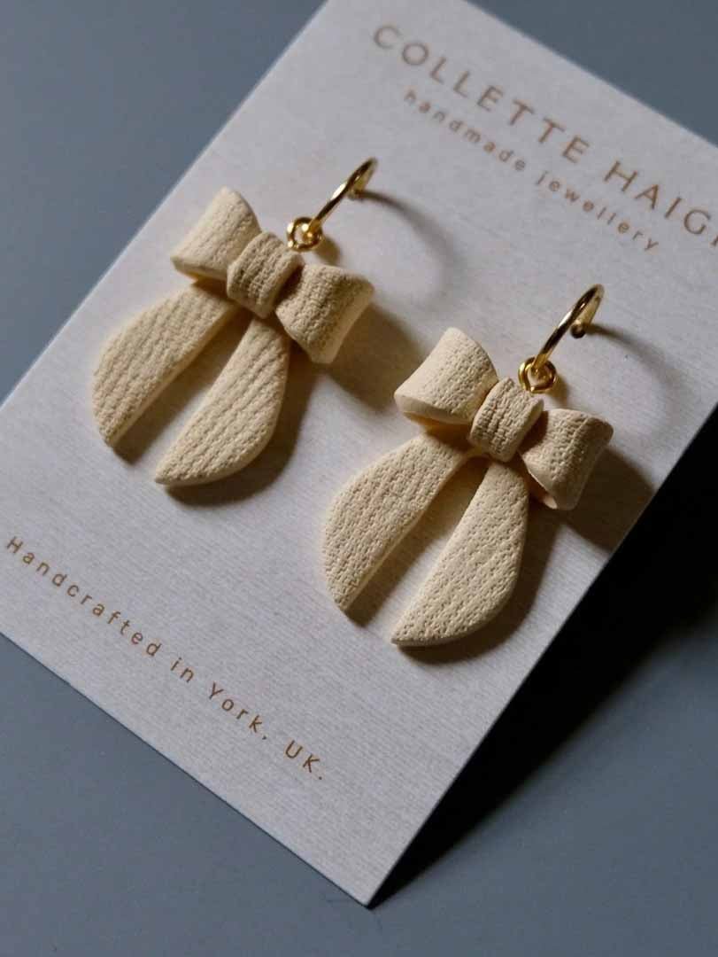 Ivory Bow Dangle Earrings - CH Handmade - Just Makers CH Handmade