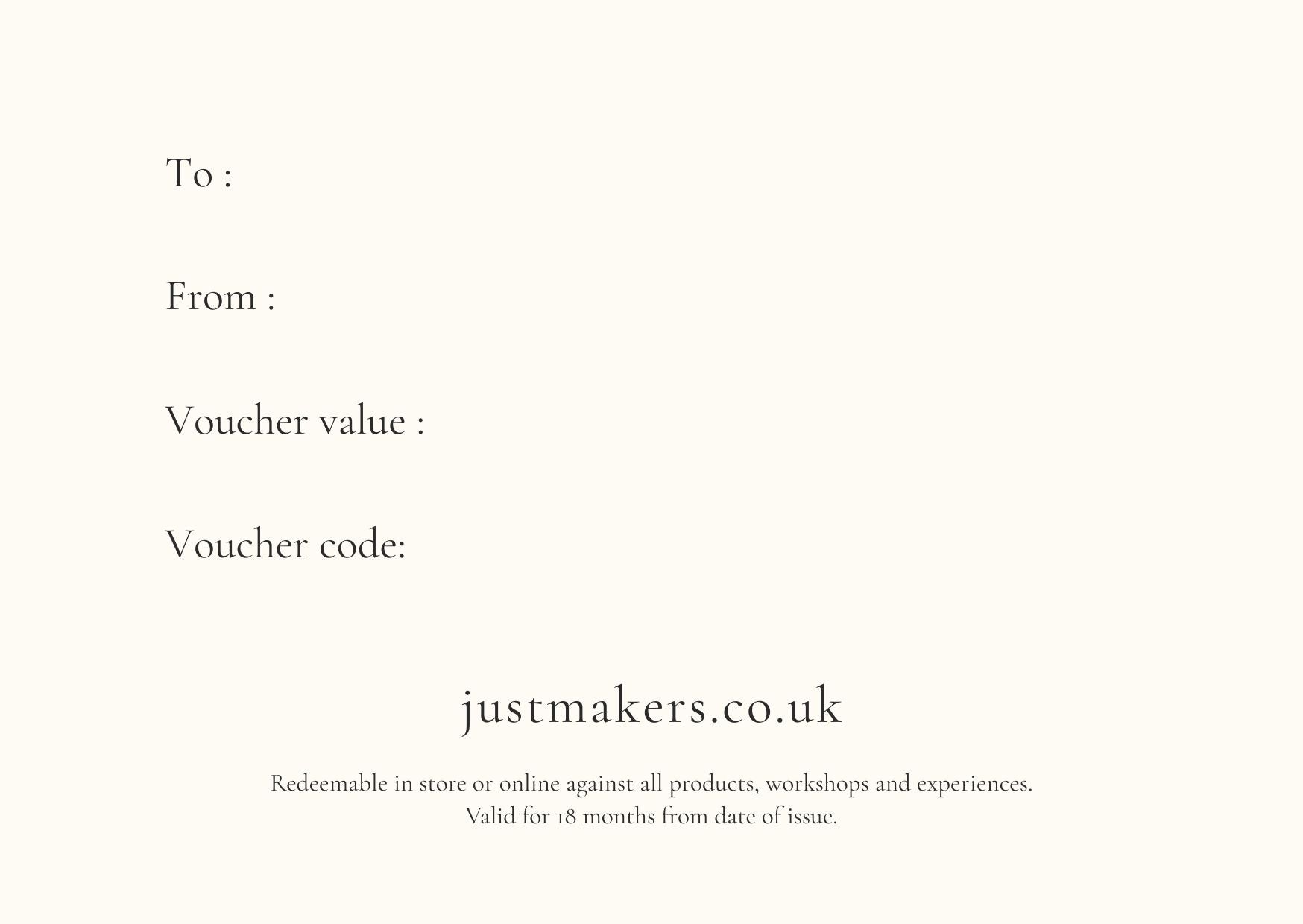 Just Makers Physical Gift Card - Just Makers Gift Cards