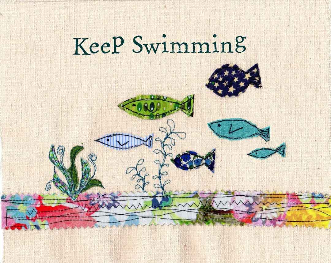 Keep Swimming Mounted Print - Touchy Feely Textiles - Just Makers Touchy Feely Textiles