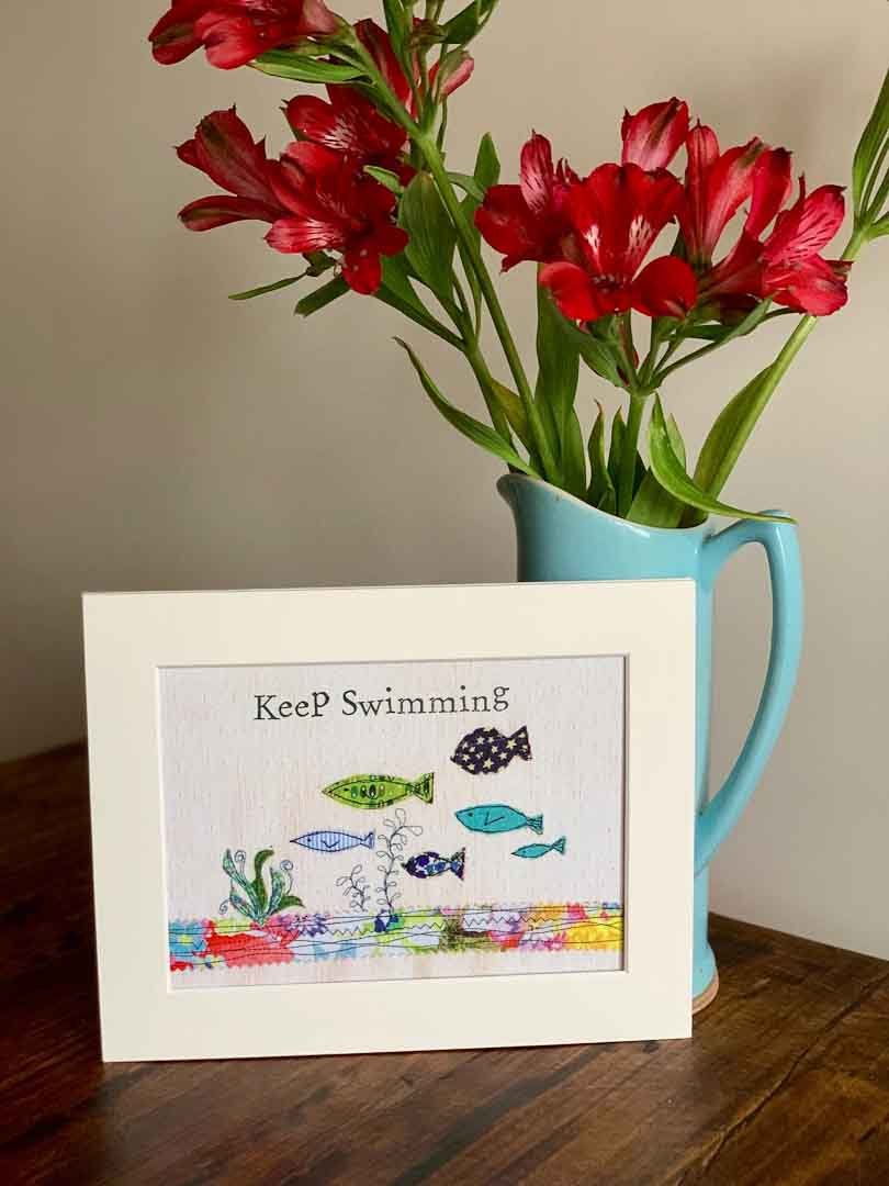 Keep Swimming Mounted Print - Touchy Feely Textiles - Just Makers Touchy Feely Textiles