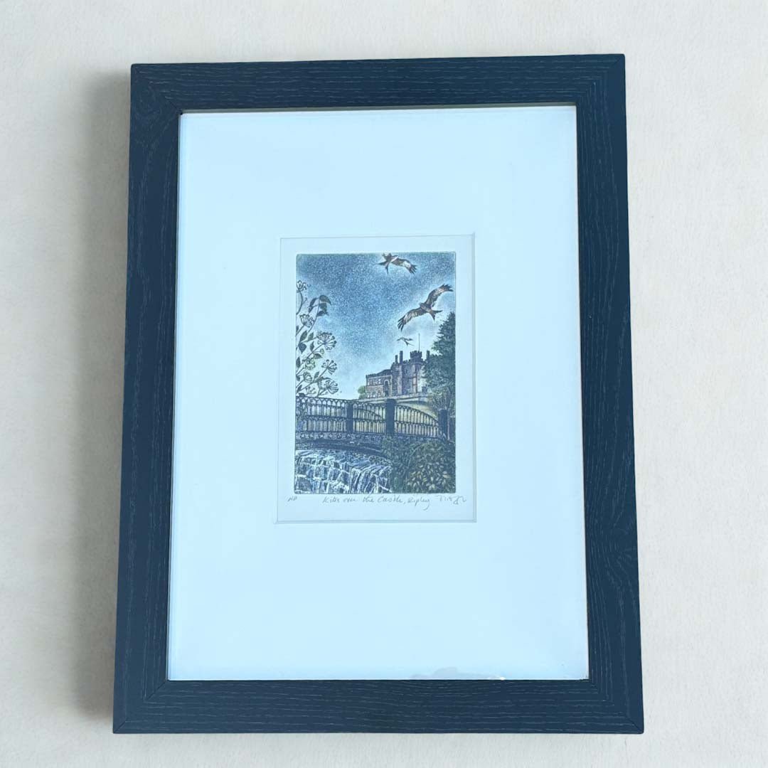 Kites Over The Castle, Ripley Original Framed Etching - Moira McTague - Just Makers Moira McTague