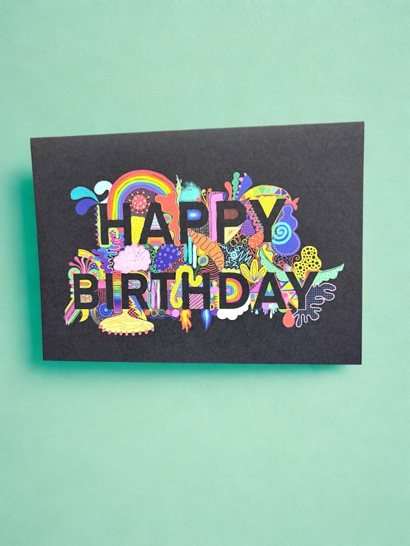 Large Happy Birthday Greeting Card - Rat Bean Kat - Just Makers Rat Bean Kat