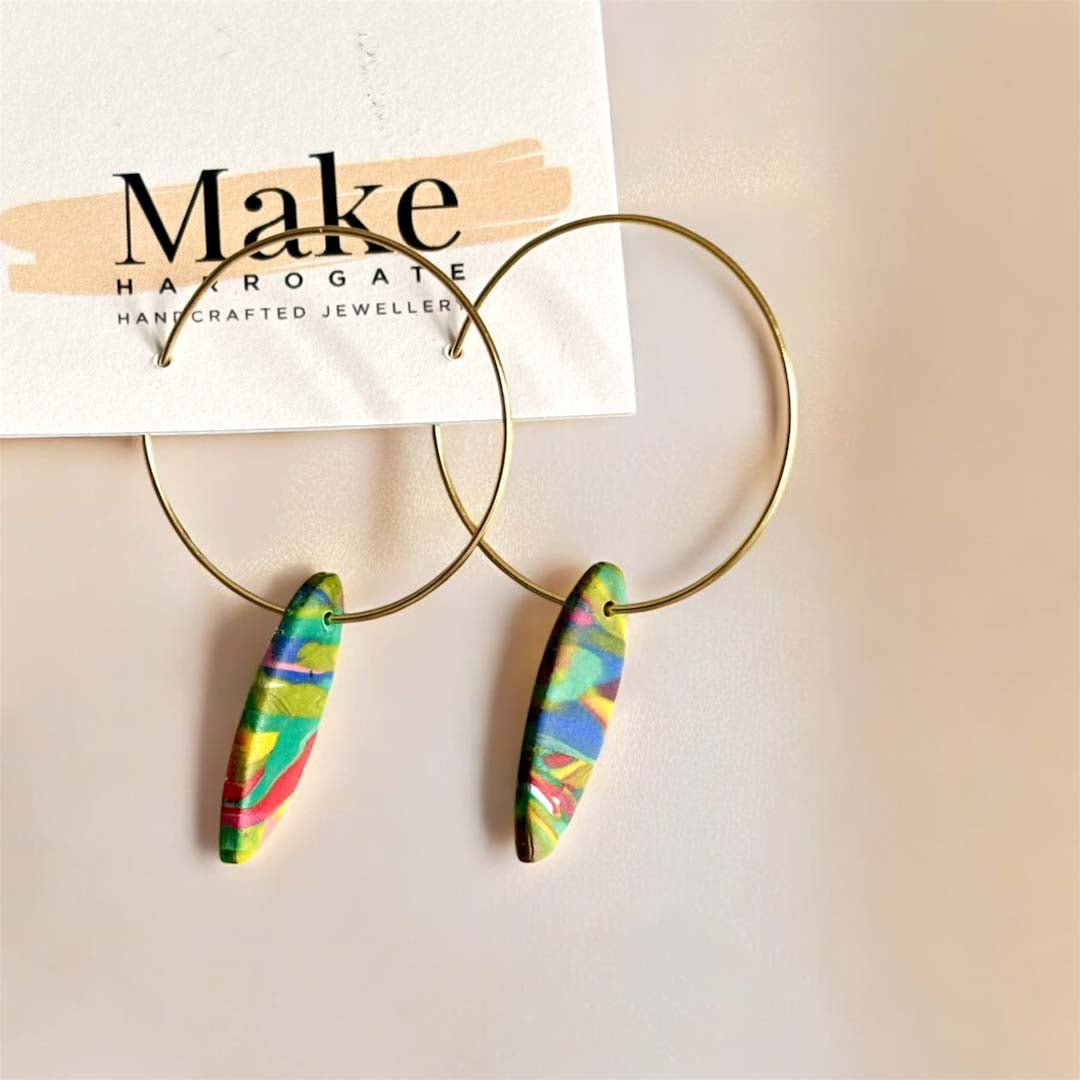 Large Multi-Coloured Print Hoop Earrings - Make Harrogate_Just Makers