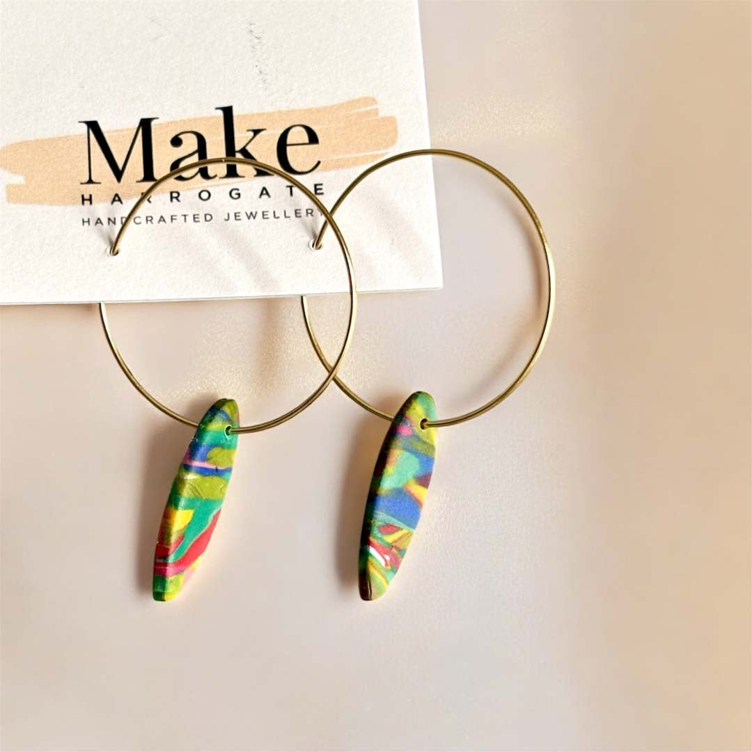 Large Multi - Coloured Print Hoop Earrings - Make Harrogate - Just Makers Make Harrogate