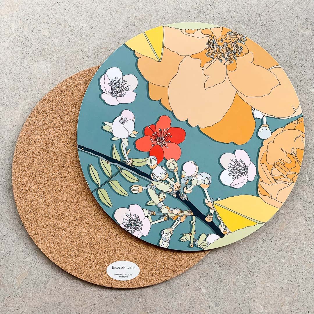 Large Round Serving Pizza Board Chica Camellia Teal - Just Makers Bean and Bemble