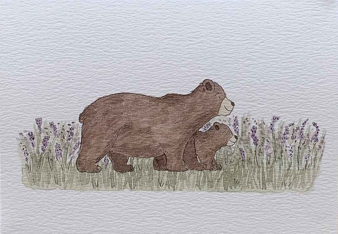 Lavender Fields Mama Bear and Cub A4 Print_JustMakers