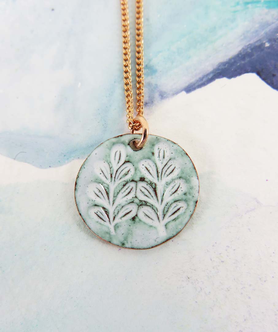 Leaf Textured Enamel and Copper Disc Pendant by 830 Degrees_Just Makers