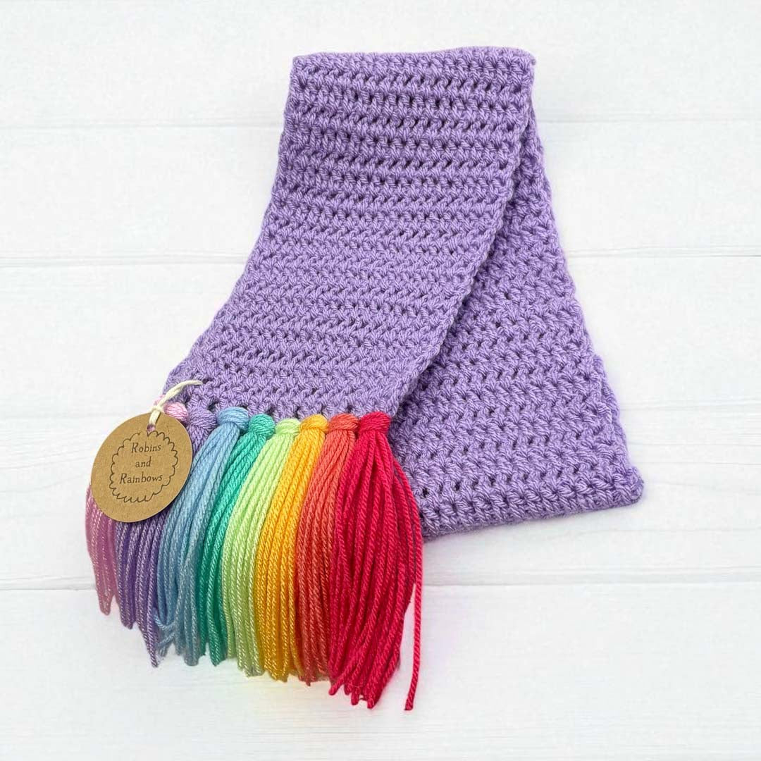 Lilac Rainbow Tassles Scarf - Robins and Rainbows_Just Makers