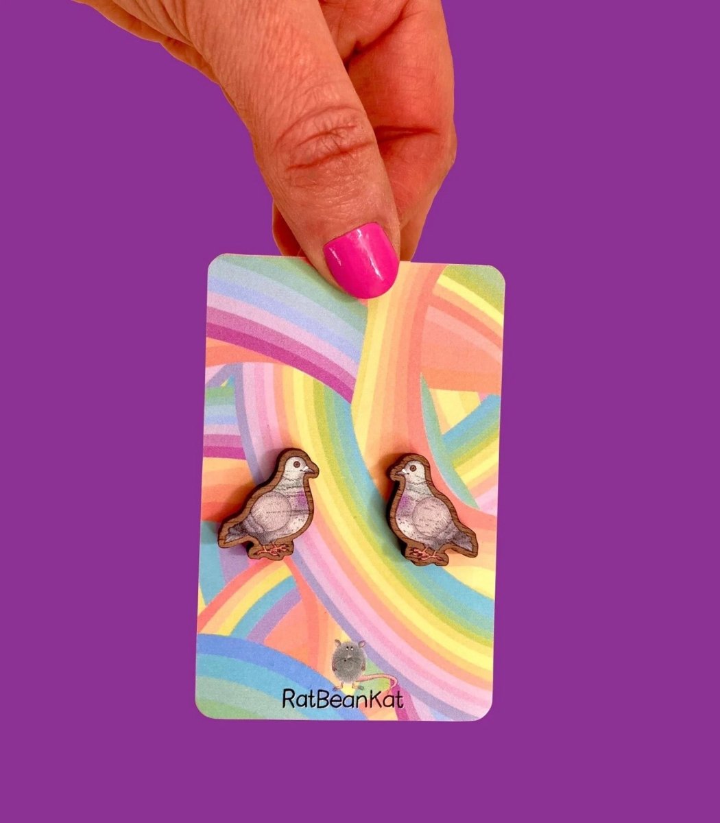 Little Pigeon Wooden Earrings - Rat Bean Kat - Just Makers Rat Bean Kat