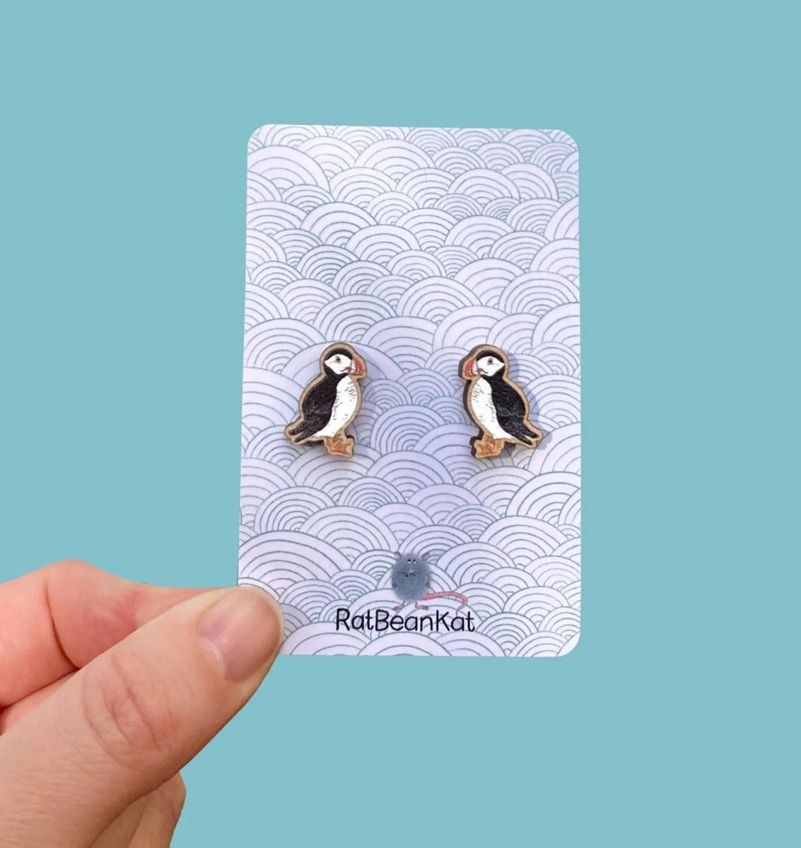 Little Puffin Wooden Earrings - Rat Bean Kat - Just Makers Rat Bean Kat