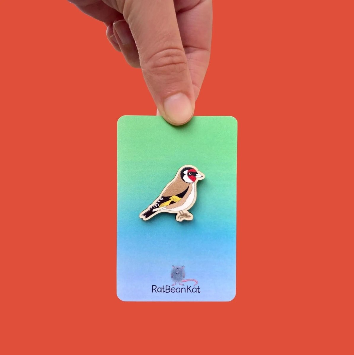 Little Wooden Goldfinch Pin Badge - Rat Bean Kat - Just Makers Rat Bean Kat