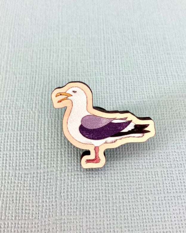 Little Wooden Seagull Pin Badge - Rat Bean Kat_Just Makers
