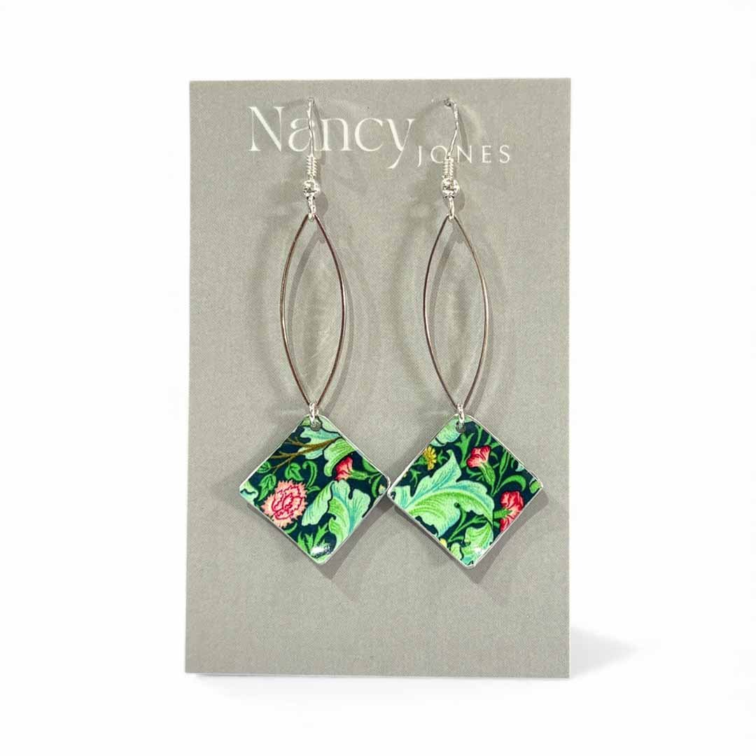 Long Fusion William Morris Flower Square Earrings - Nancy Jones - Just Makers Nancy Jones Jewellery