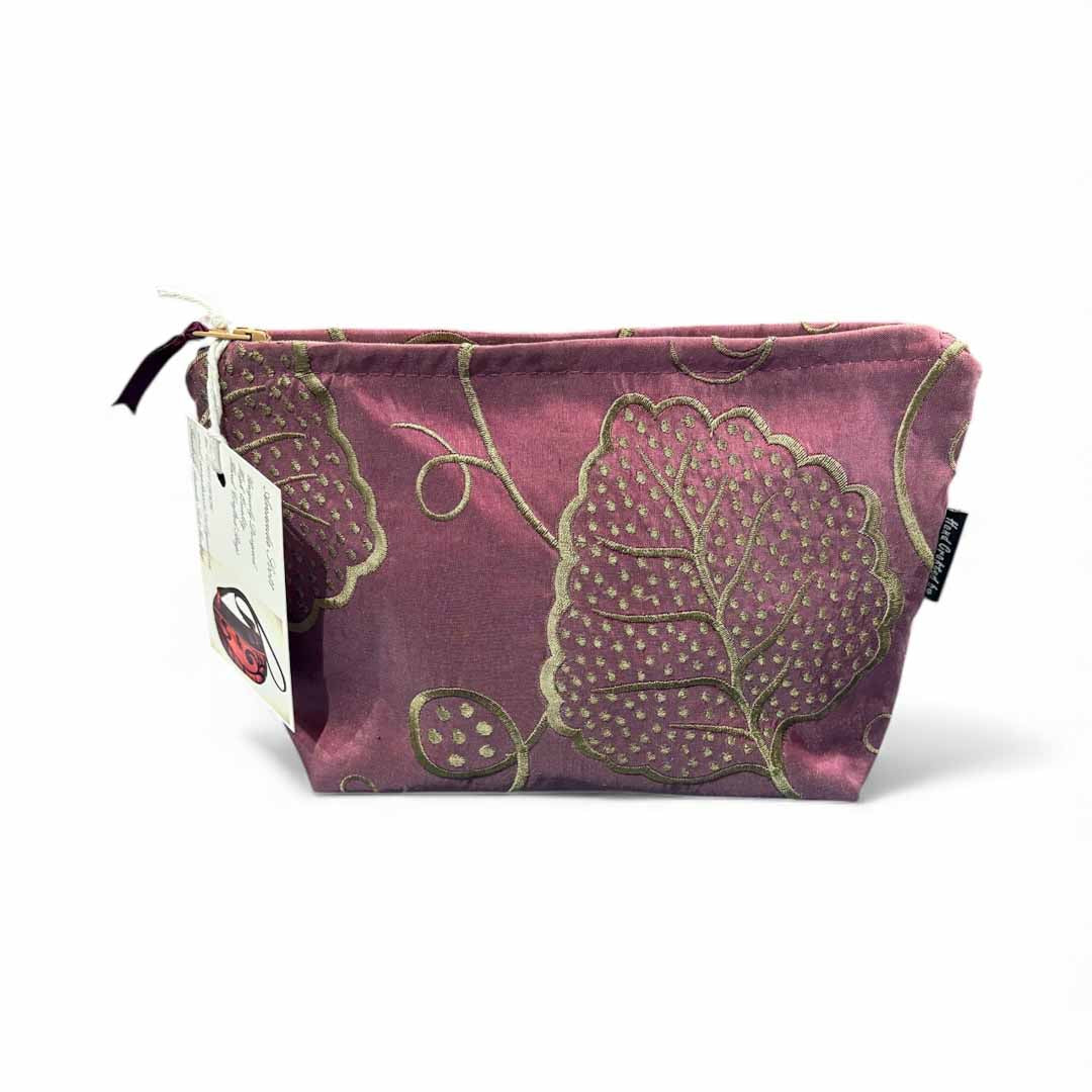 Mauve Embroidered Silk Make Up Bag - Amanda Scott_Just Makers
