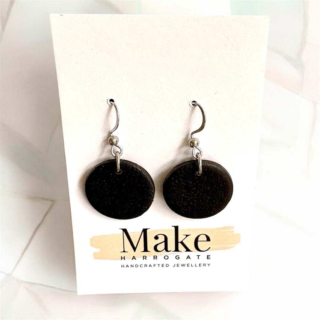 Medium Black Button Dangly Earrings - Make Harrogate_Just Makers