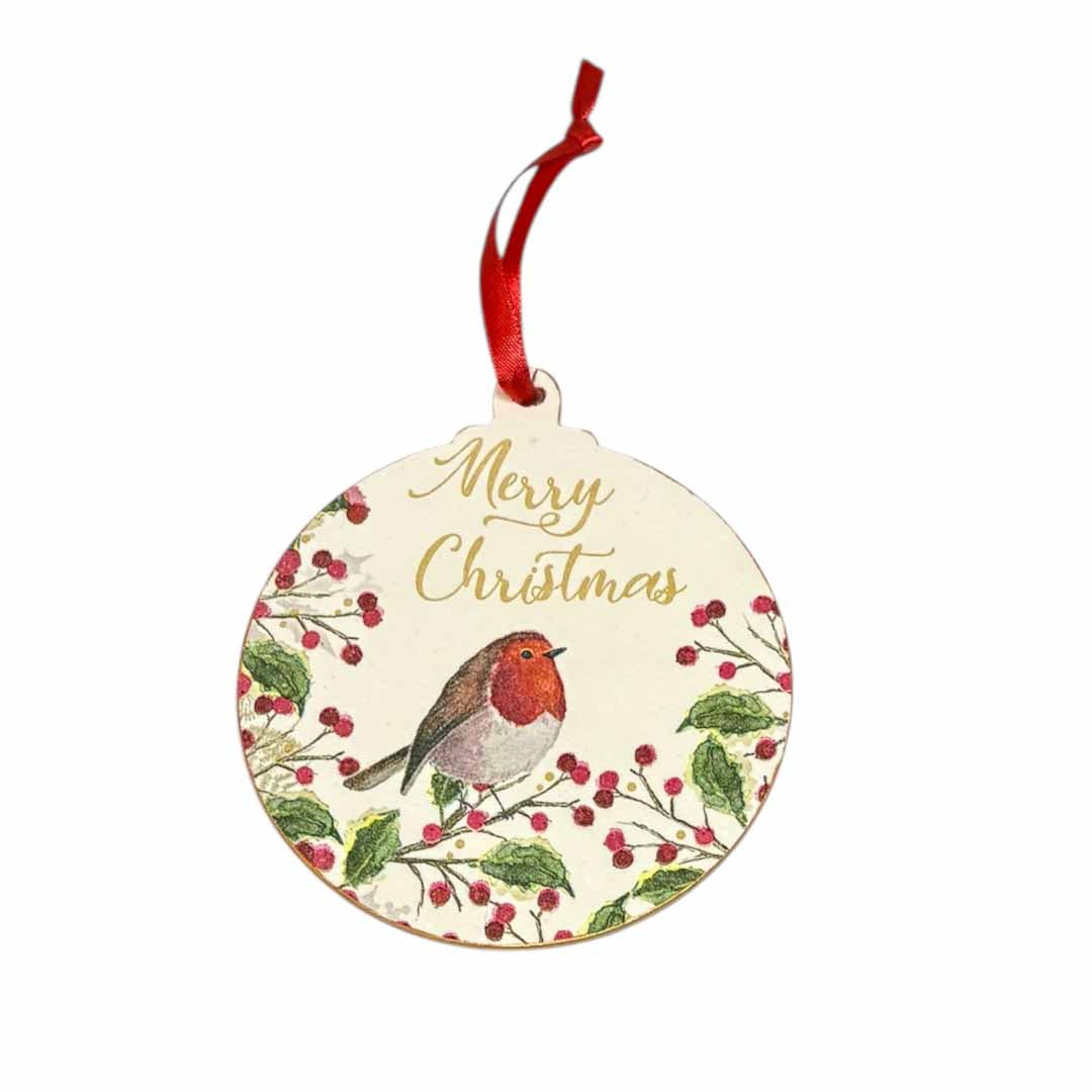 Merry Christmas Robin Large Bauble Decoration by Sarah Tustin_Just Makers