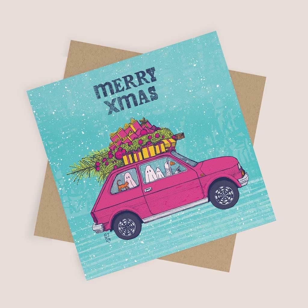 Merry Xmas Road Trip Greeting Card - Bejojo Art - Just Makers Bejojo Art