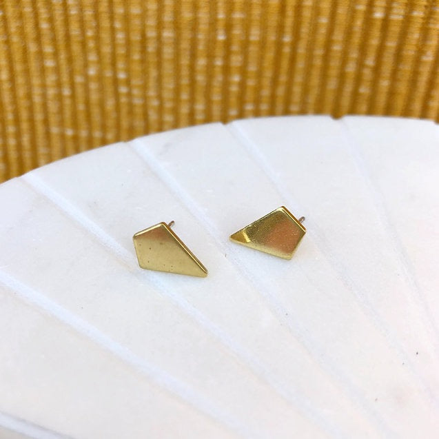 Mini Diamond Shaped Brass Stud Earrings - Red Paper House_Just Makers