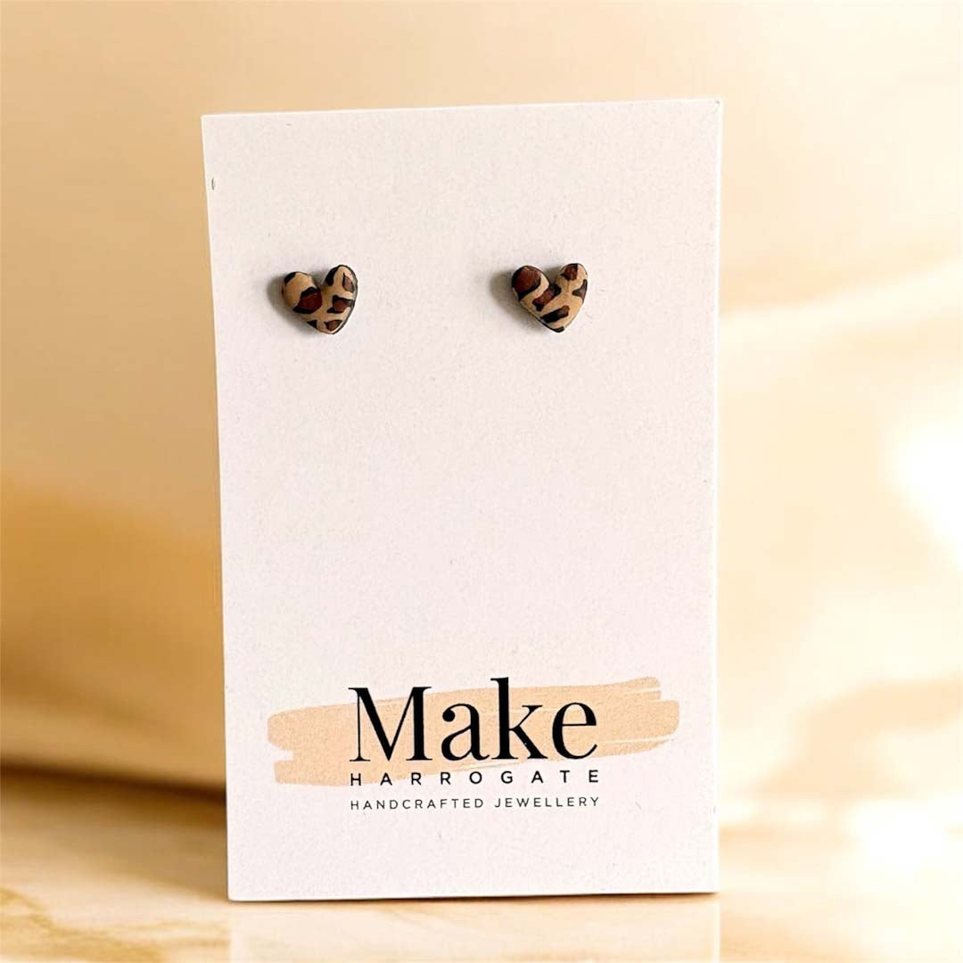 Mini Heart Studs - Tan Leopard - Make Harrogate - Just Makers Make Harrogate