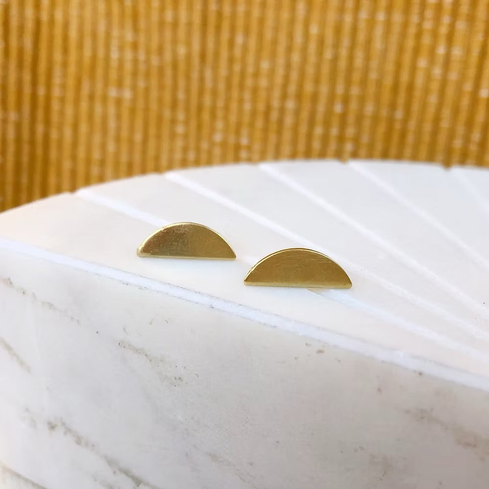 Mini Semi-Circle Brass Stud Earrings - Red Paper House_Just Makers