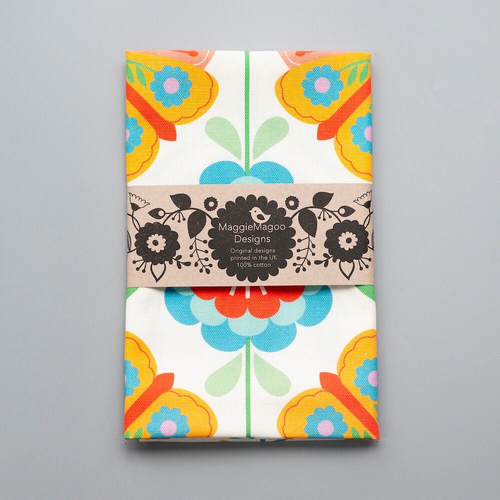 Moth and Floral White Tea Towel Maggie Magoo Designs - Just Makers Maggie Magoo Designs