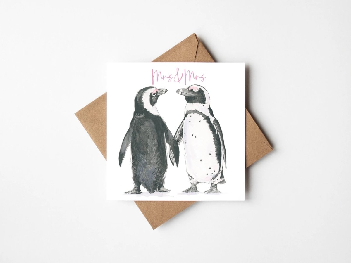 Mrs and Mrs Penguin Card - Antonia Illustration - Just Makers Antonia Illustration