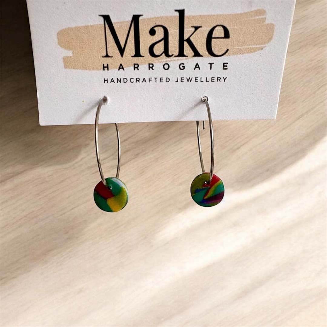 Multi - Coloured Button Dot Hoop Earrings - Make Harrogate - Just Makers Make Harrogate
