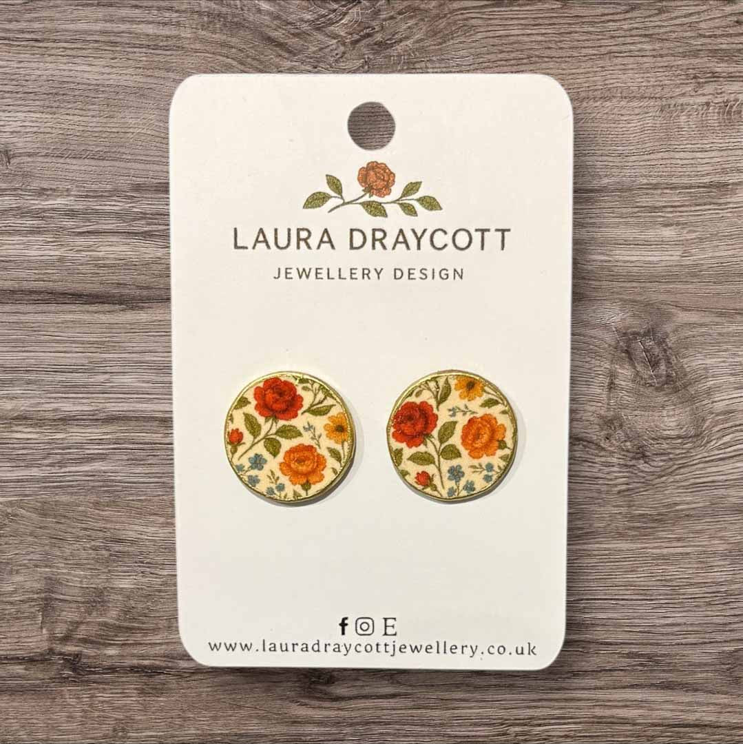 Multi - Coloured Floral Round Stud Earrings - Laura Draycott - Just Makers Laura Draycott