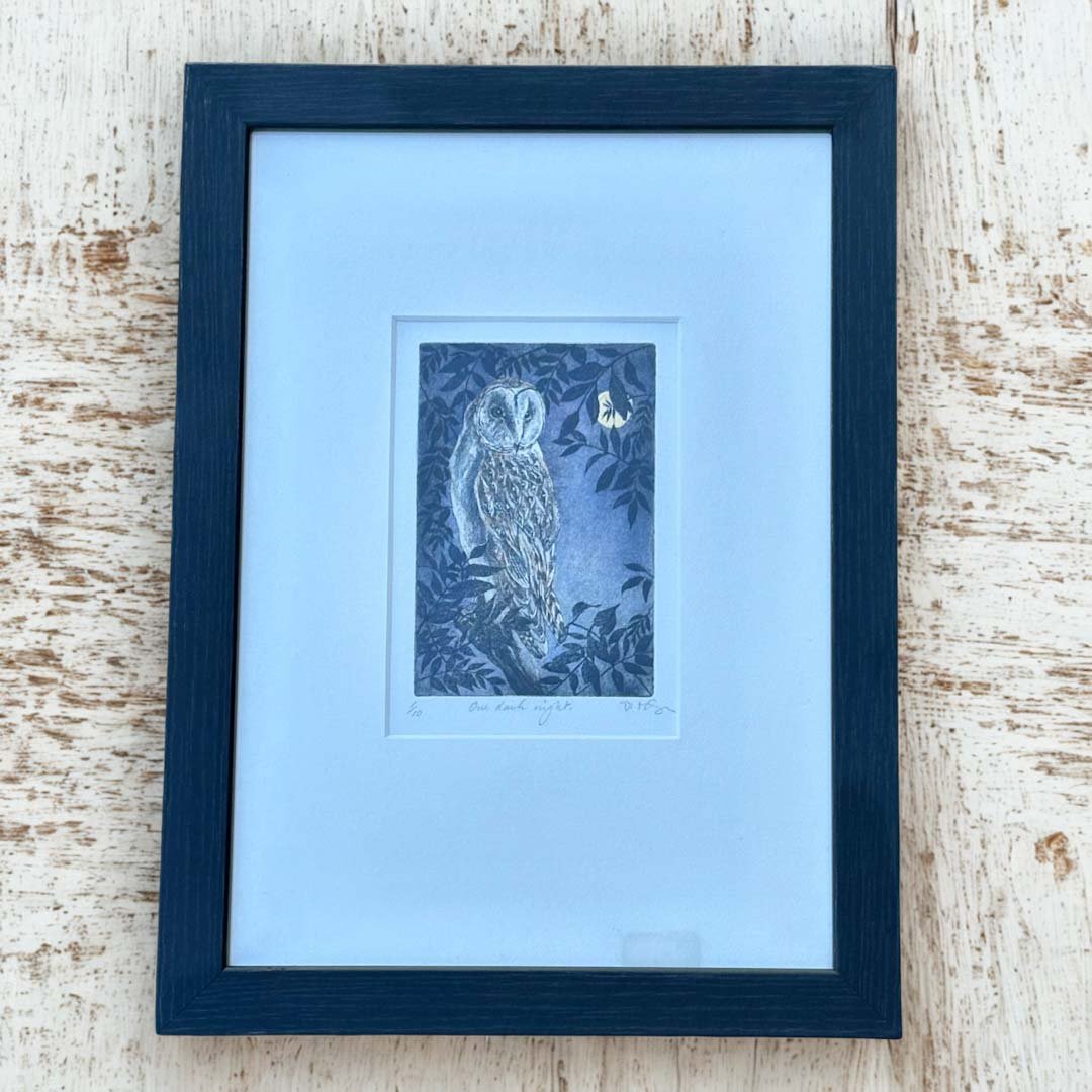 One Dark Night, Barn Owl Original Framed Etching - Moira McTague - Just Makers Moira McTague