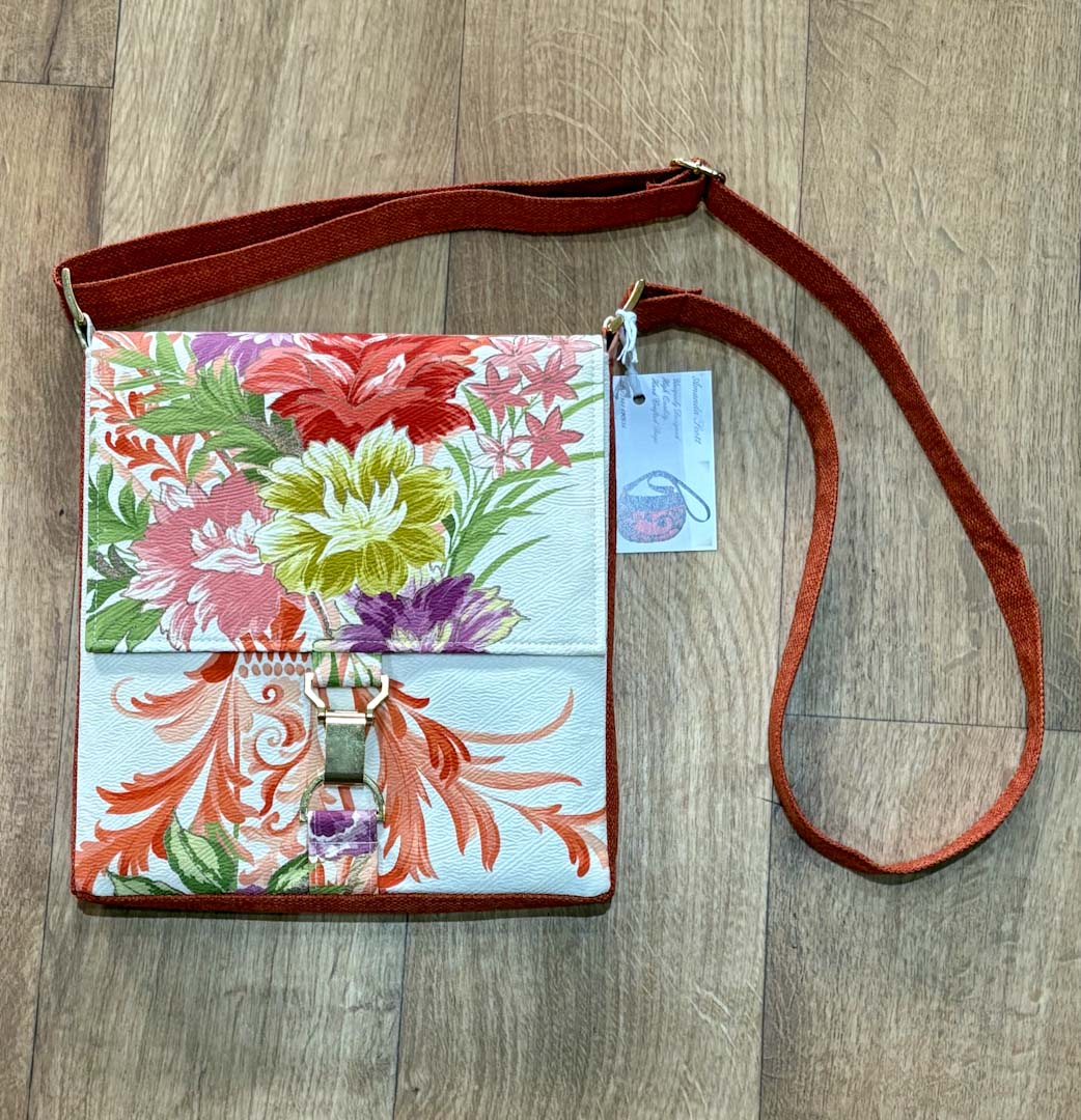 Orange Floral Kimono Silk Handbag - Amanda Scott_Just Makers