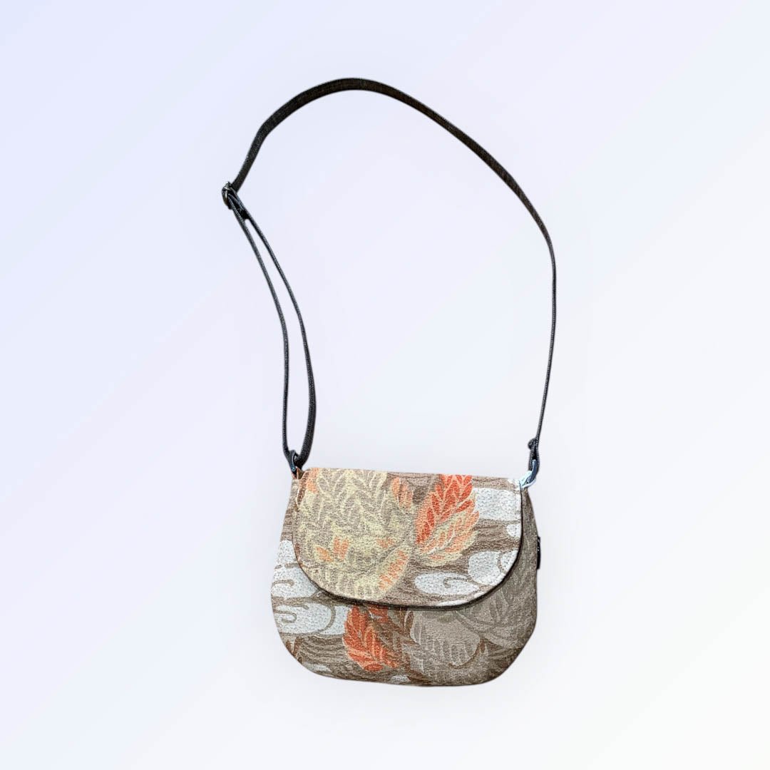 Orange and Brown Silk and Linen Crescent Handbag - Amanda Scott - Just Makers Amanda Scott
