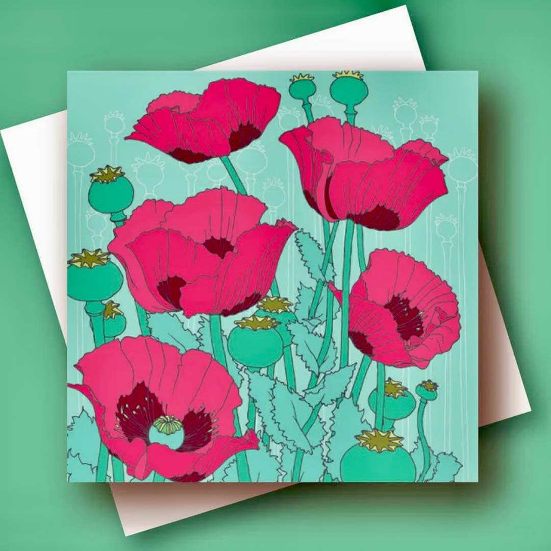 Papaver somniferum (Poppies) Greeting Card - Umbellifer - Just Makers Umbellifer