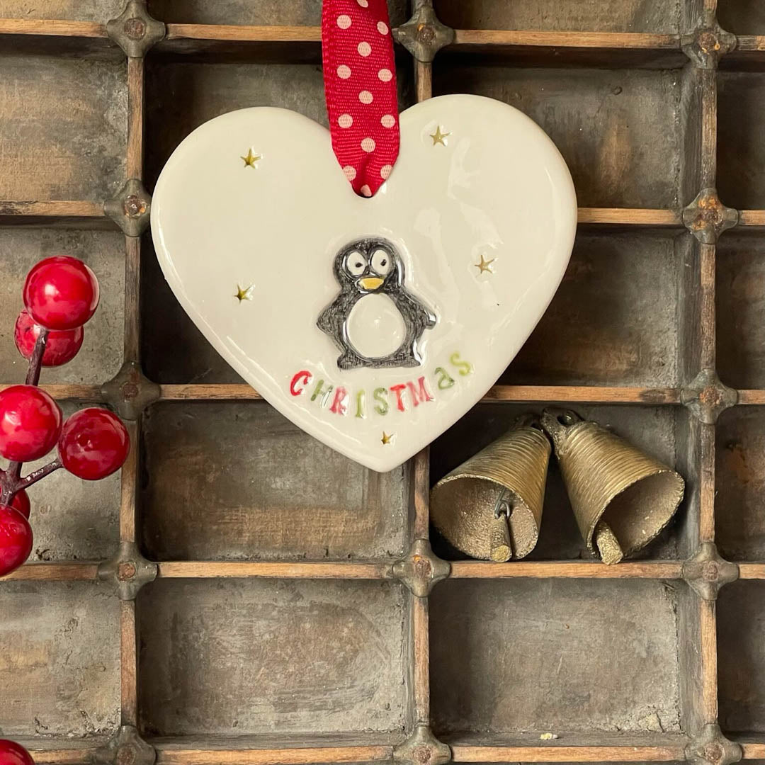 Penguin Christmas Heart Decoration - Jamali Annay Designs_Just Makers