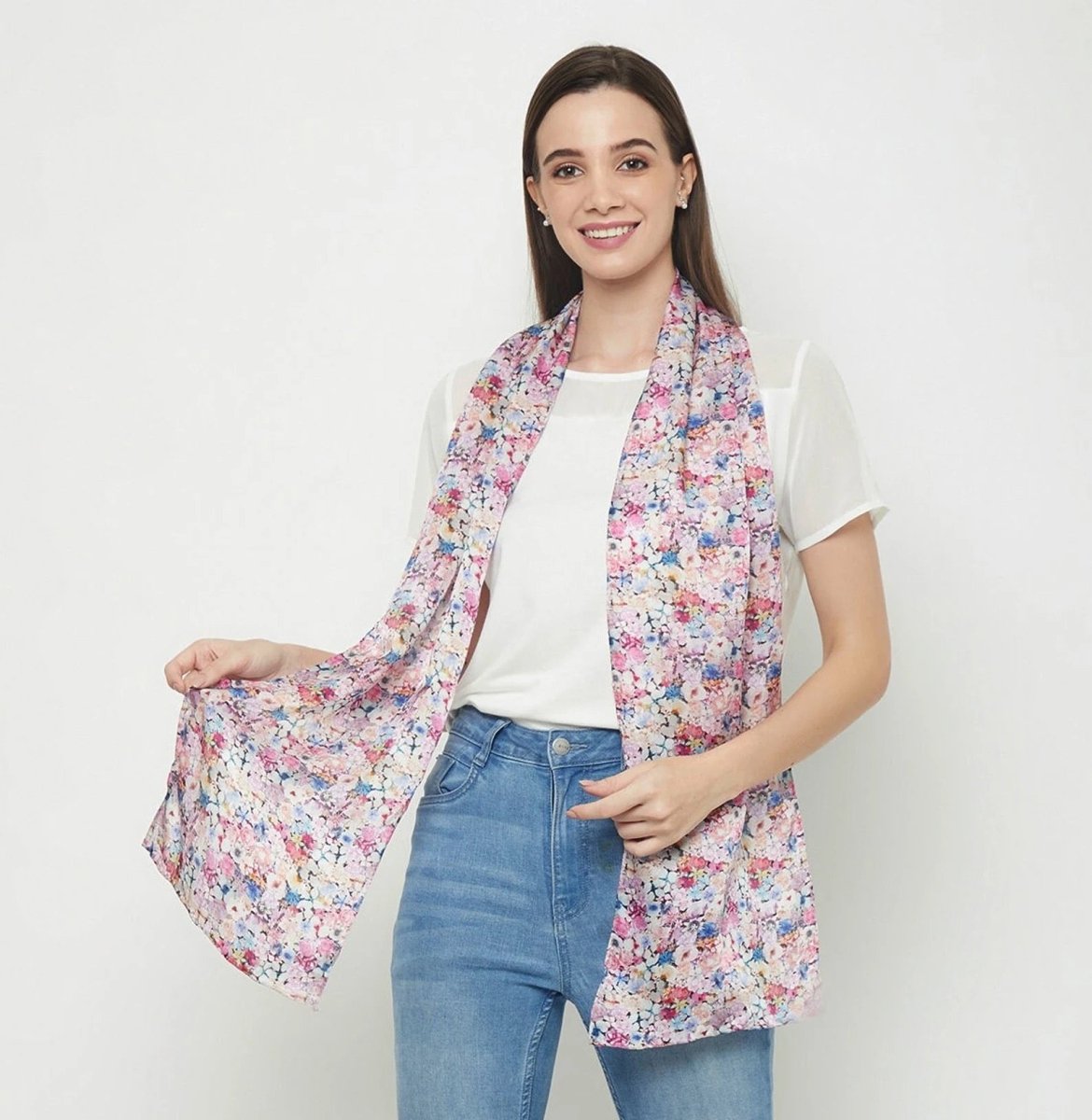Pink Flower Ditsy Chiffon Silk Scarf - Pattern Passion - Just Makers Pattern Passion
