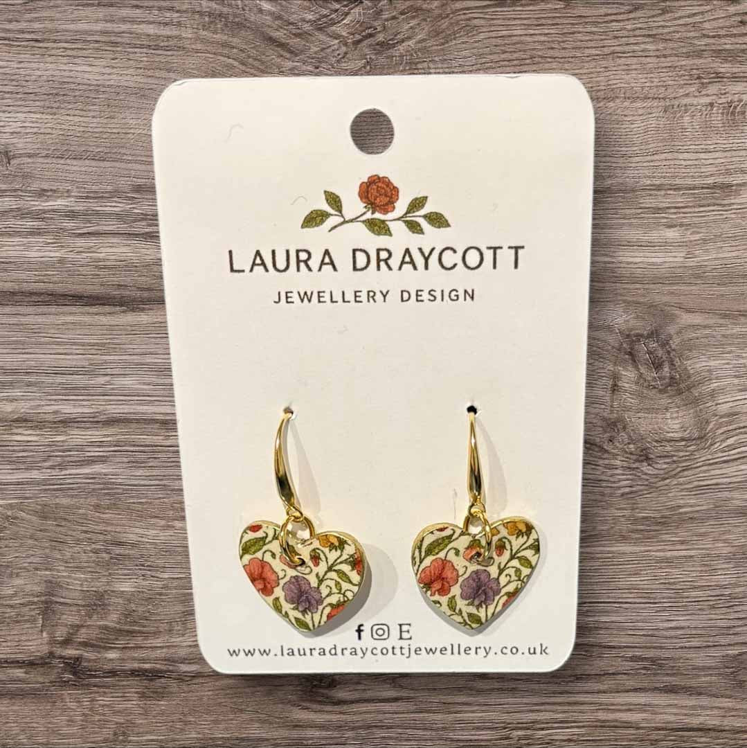 Pink Flower Heart Drop Earrings - Laura Draycott - Just Makers Laura Draycott
