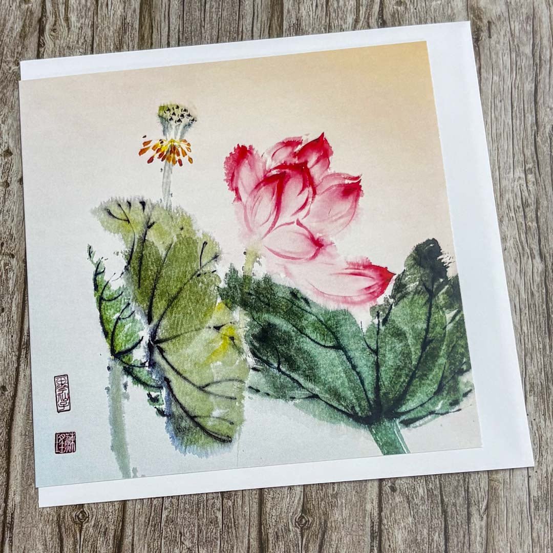 Pink Lotus Flower Greeting Card - Su Yao - Just Makers Su Yao Wukong China Art Craft