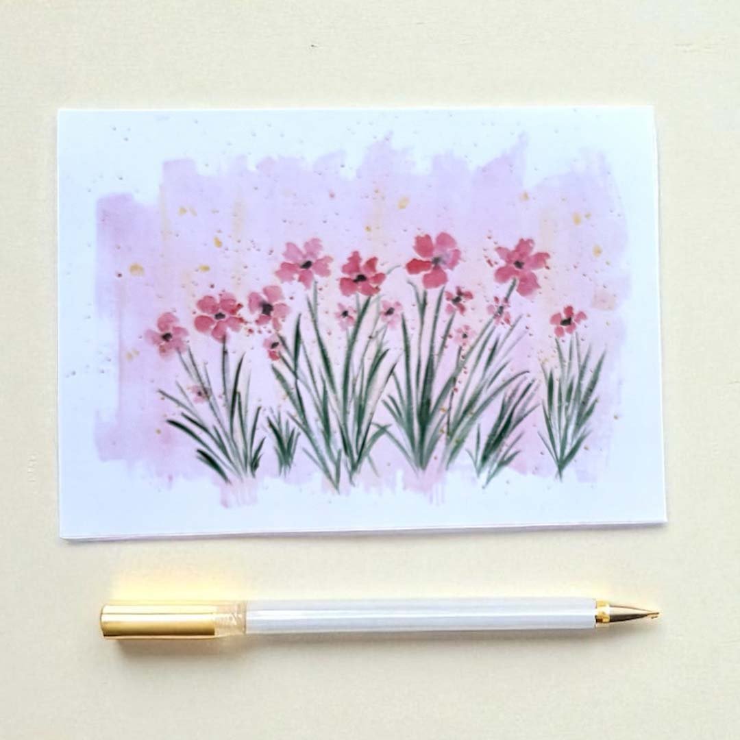 Pink Meadow Flowers Card - Beverley Holgate - Just Makers Beverley Holgate