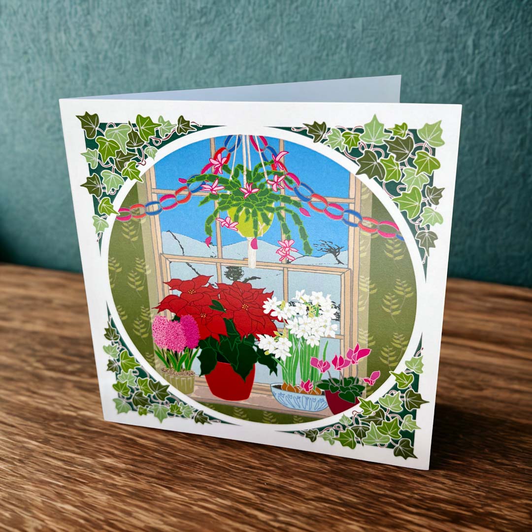 Poinsettia Window Greeting Card - Umbellifer_Just Makers