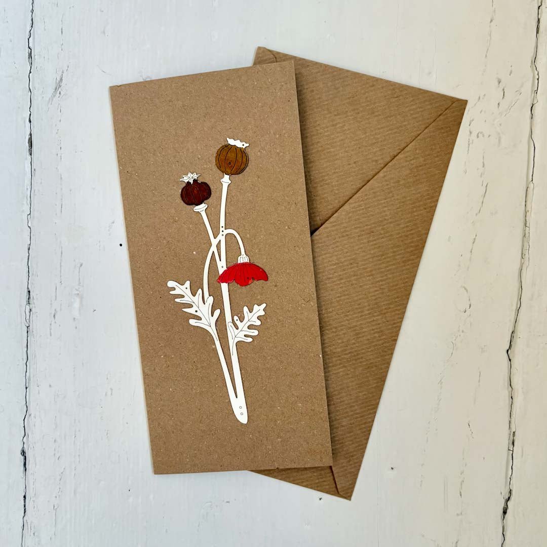 Poppy with Seedheads Papercut Card - Natty Deco - Just Makers Natty Deco