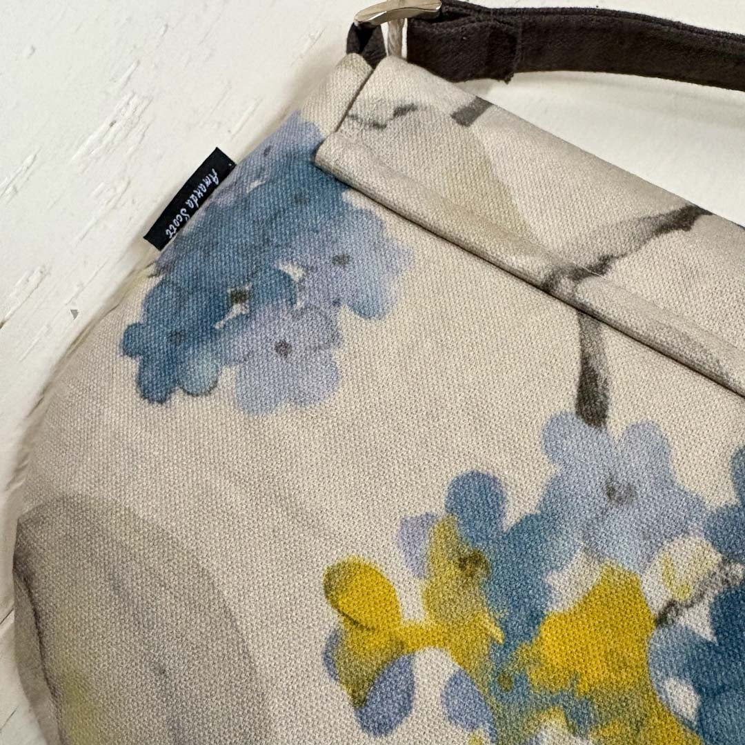 Printed Cotton and Silk Satin Lined Crescent Handbag Close Up - Amanda Scott_Just Makers