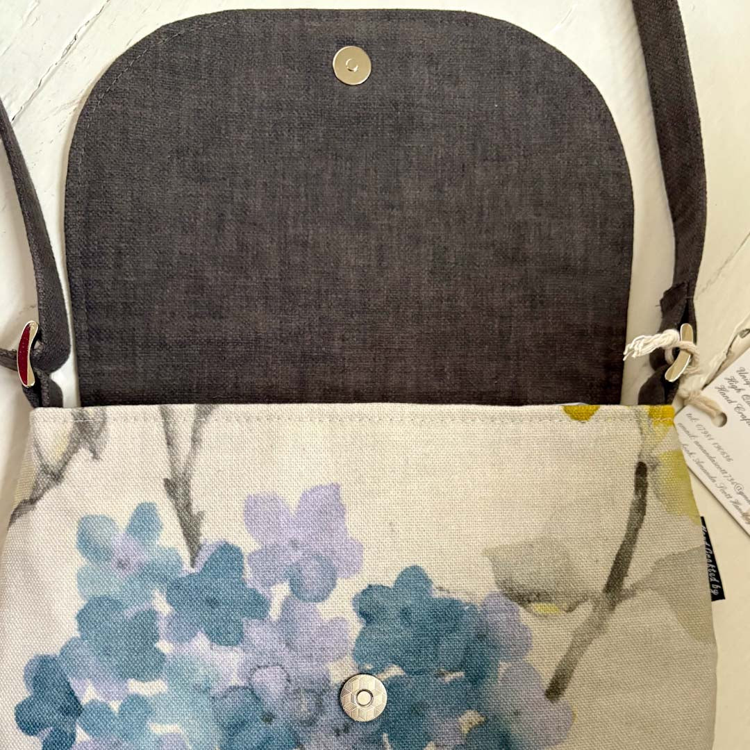 Printed Cotton and Silk Satin Lined Crescent Handbag Open Clasp - Amanda Scott_Just Makers