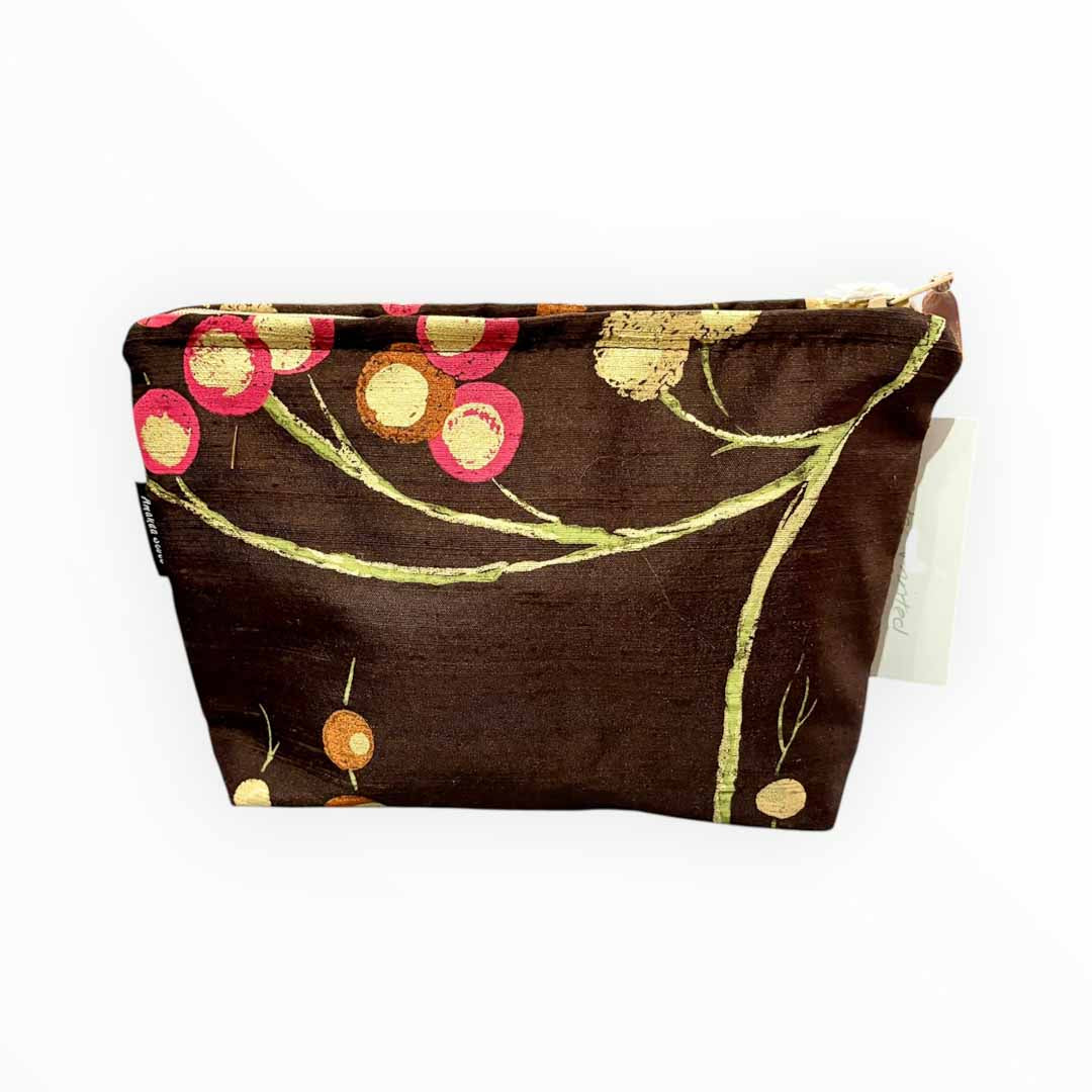 Printed Orange and Pink Berry Silk Make Up Bag - Amanda Scott_Just Makers