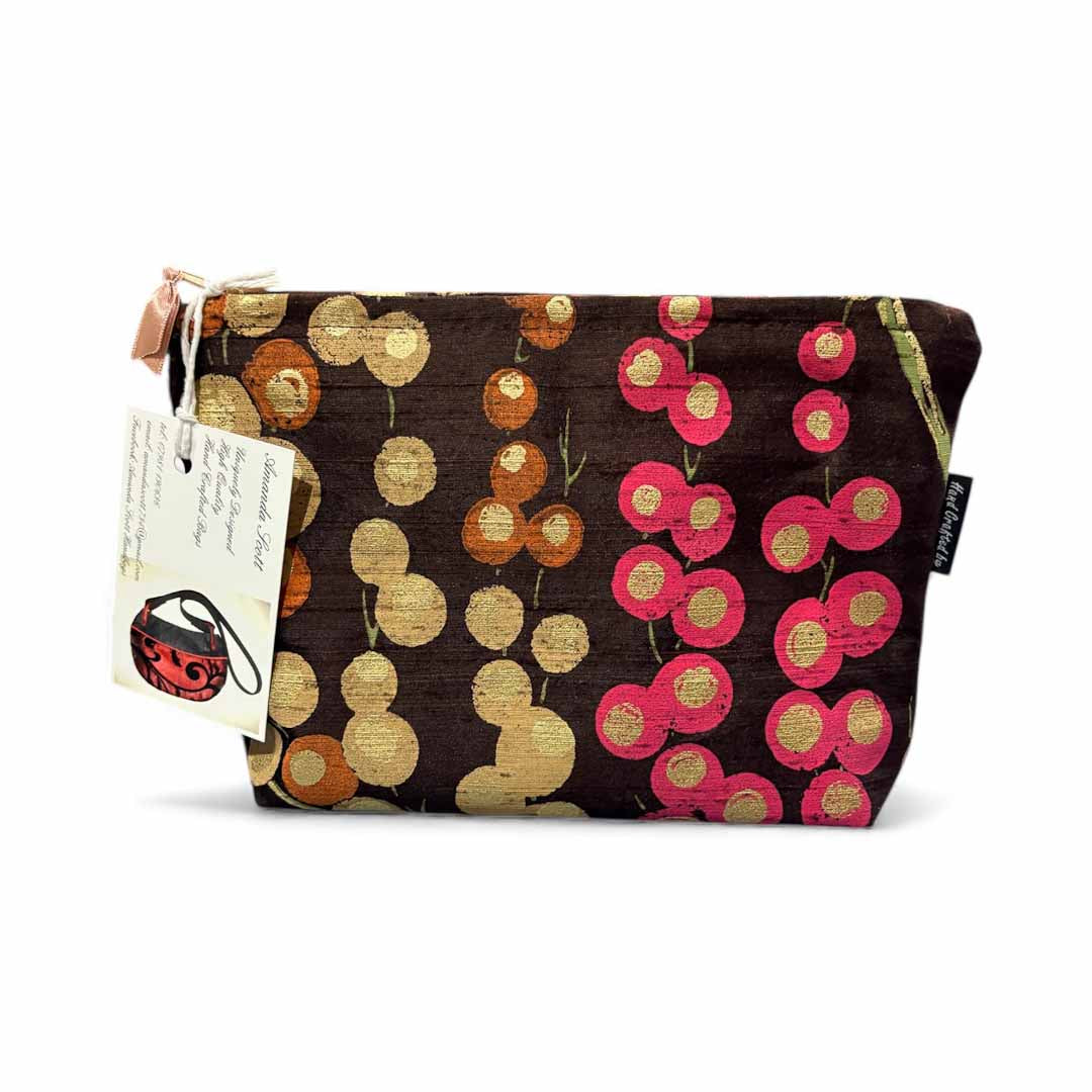Printed Orange and Pink Berry Silk Make Up Bag - Amanda Scott_Just Makers