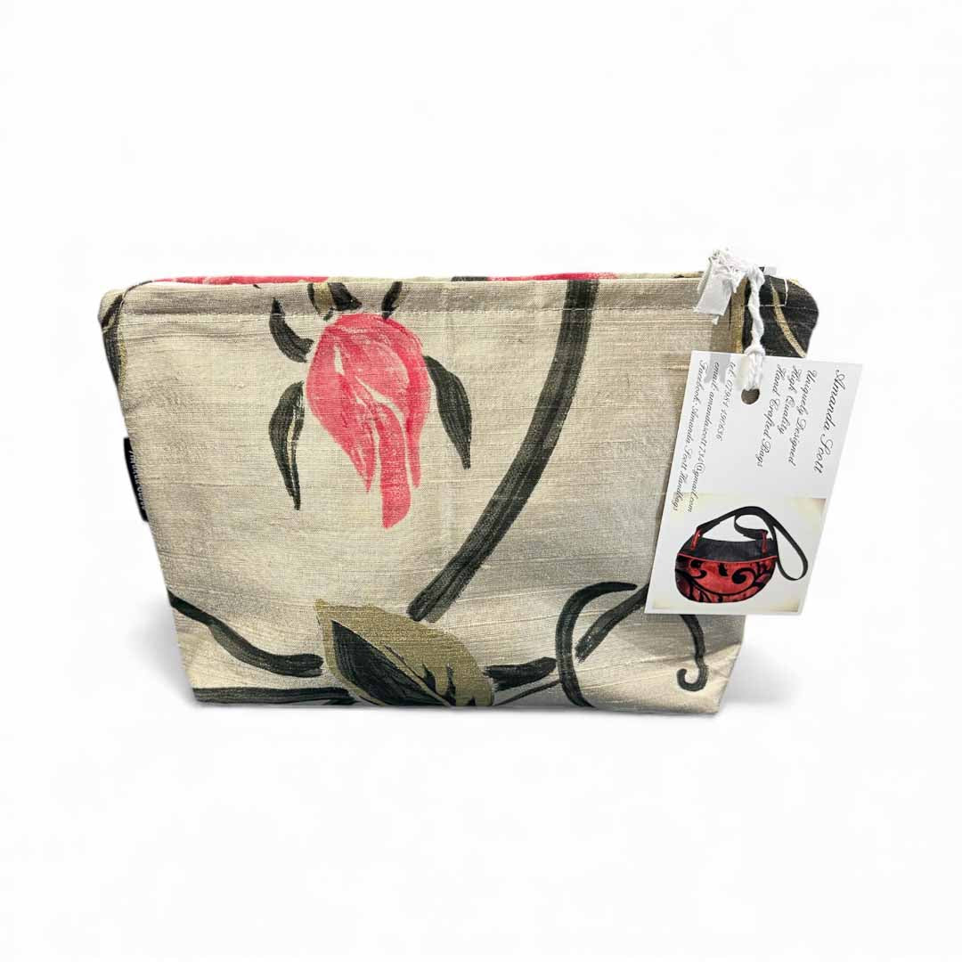 Printed Pink and Gold Silk Make Up Bag - Amanda Scott_Just Makers
